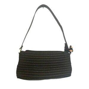 Liz Claiborne‎ Black Woven Mini Shoulder Bag With Zip Closure & Floral Detail